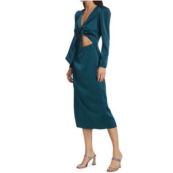 Wayf Poppy Tie-Front Midi Dress Teal Size Large NWT - Picture 1 of 5
